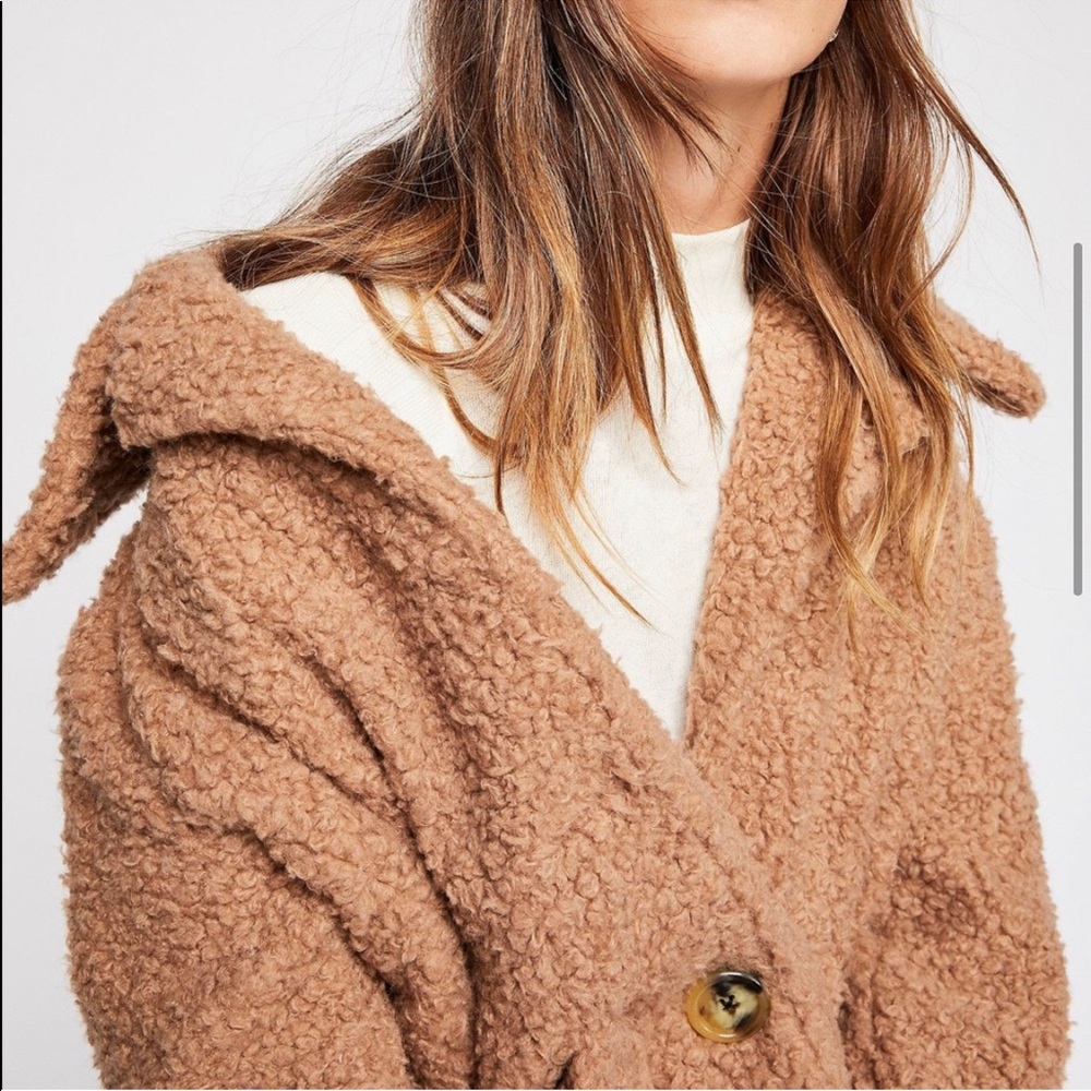 Chestnut Brown Free People So Soft Cozy Peacoat - Picture 2 of 8